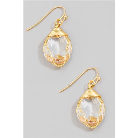 Fame Wire Wrapped Glass Gem Dangle Earrings - Picture 3 of 4